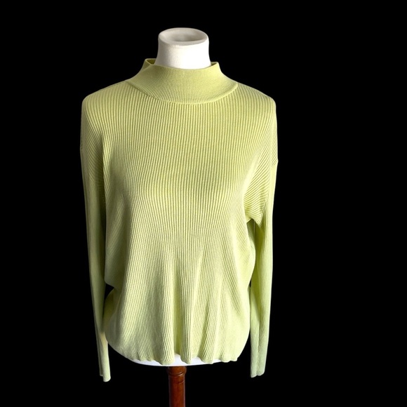 Coldwater Creek silk cotton ribbed mock turtleneck green sweater XL - Picture 13 of 15